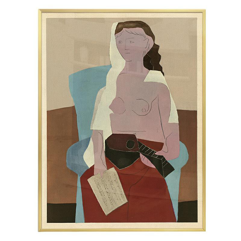 Vivolux | Picasso Vrouw met Mandoline Canvas Print Cubisme Geweven Wanddecoratie in Bruin