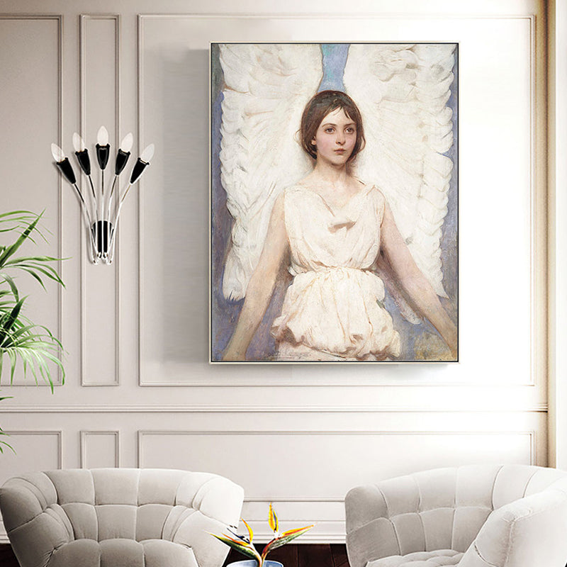 Vivolux | World Culture Winged Maiden Leinwand Spielzimmer Wandkunst Druck in Weiß, mehrere Größen