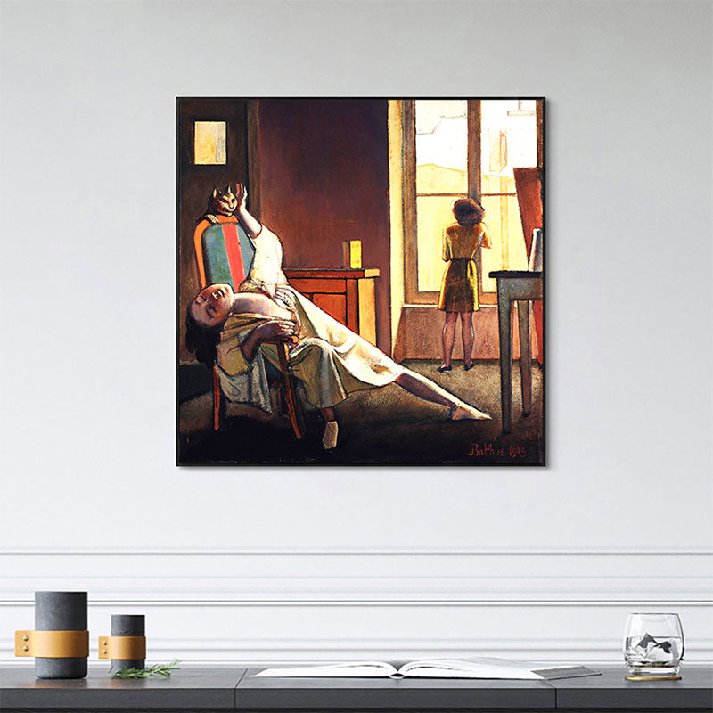 Vivolux | Traditioneller Stil Dienstmädchen Malerei Leinwand Strukturiert Braun Wandkunst Dekor für Badezimmer