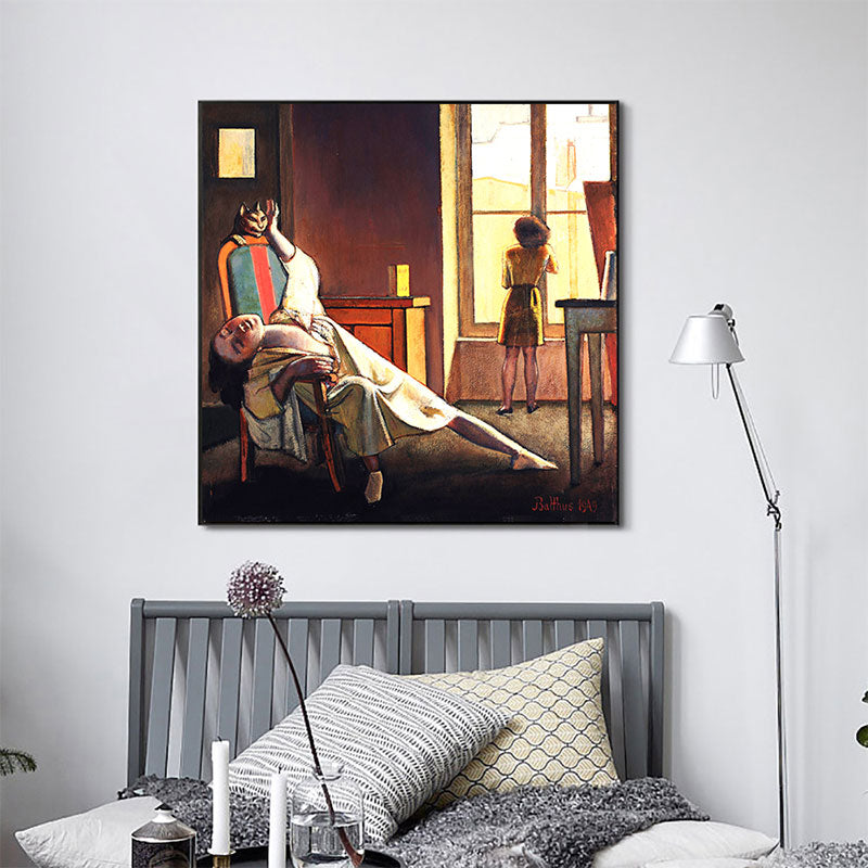 Vivolux | Traditioneller Stil Dienstmädchen Malerei Leinwand Strukturiert Braun Wandkunst Dekor für Badezimmer
