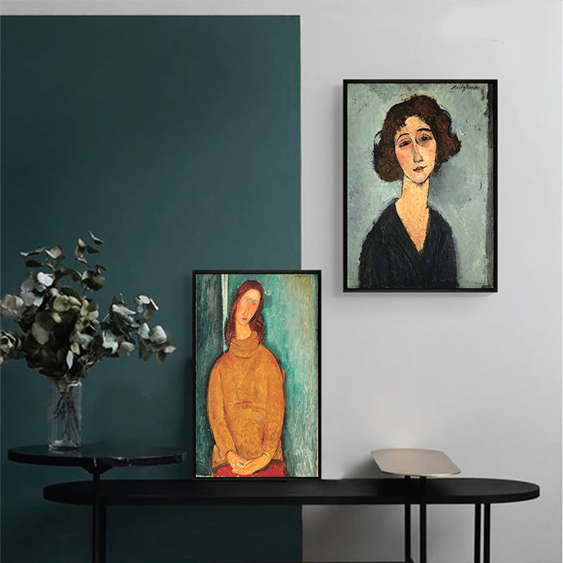 Vivolux | Texturiertes Modigliani-Frauen-Porträt Kunstdruck Leinwand Vintage Gemälde für das Mädchenzimmer