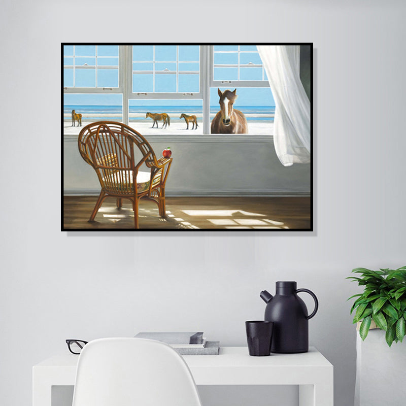 Vivolux | Traditionelle Leinwand Wandkunst in Weiß Strandblick vom Fenster Malerei für das Wohnzimmer