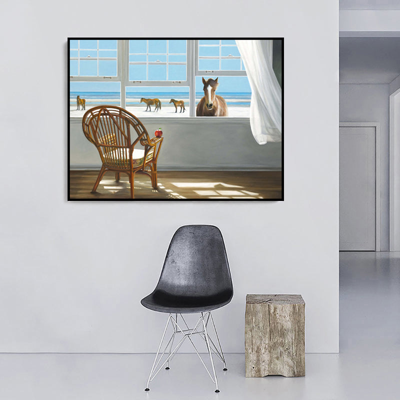 Vivolux | Traditionelle Leinwand Wandkunst in Weiß Strandblick vom Fenster Malerei für das Wohnzimmer