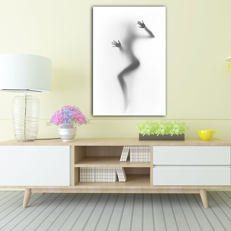 Vivolux | Moderne Creatieve Canvas in Grijze Schaduw van Sexy Vrouw op het Frosted Glas Wandkunst voor Kamer