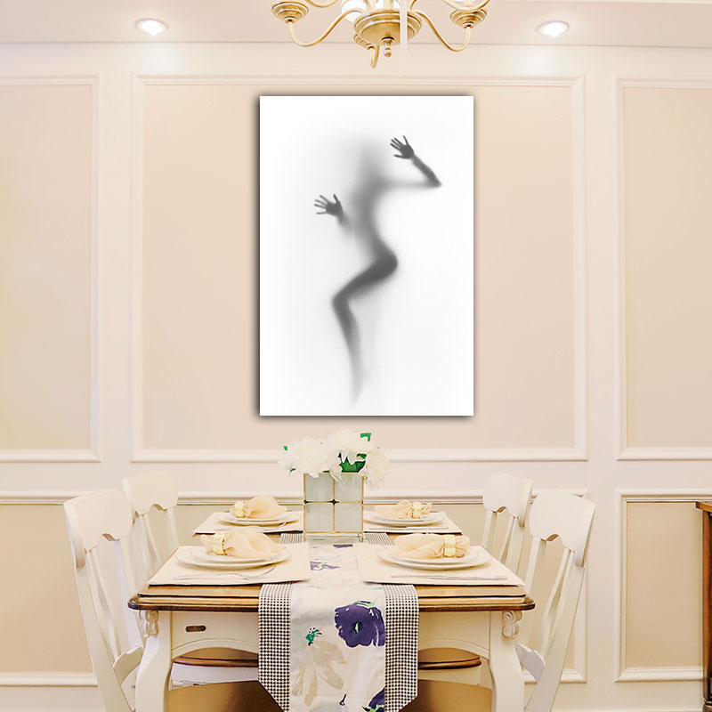 Vivolux | Moderne Creatieve Canvas in Grijze Schaduw van Sexy Vrouw op het Frosted Glas Wandkunst voor Kamer