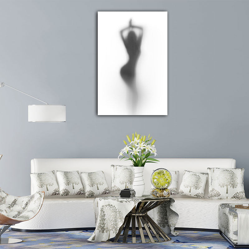 Vivolux | Moderne Creatieve Canvas in Grijze Schaduw van Sexy Vrouw op het Frosted Glas Wandkunst voor Kamer