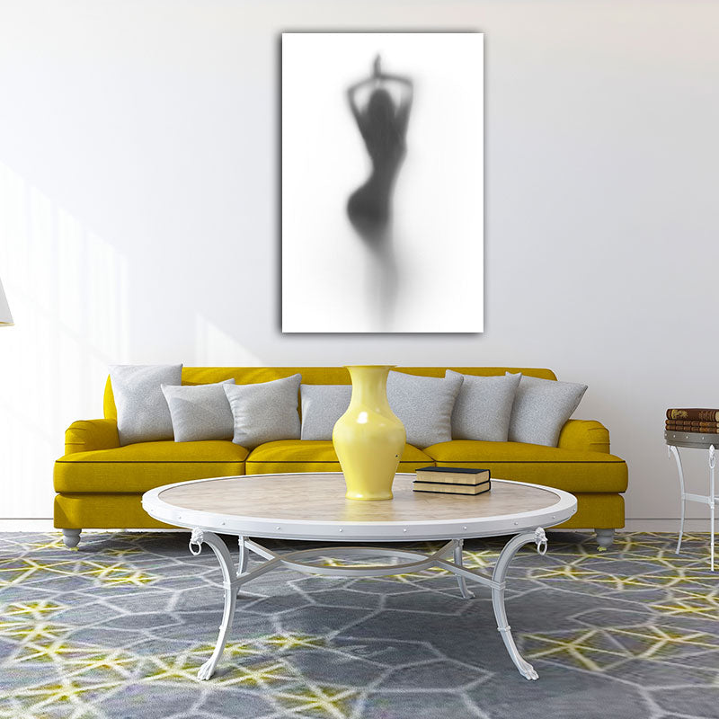 Vivolux | Moderne Creatieve Canvas in Grijze Schaduw van Sexy Vrouw op het Frosted Glas Wandkunst voor Kamer