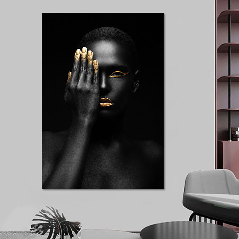 Vivolux | Schöne Afrikanische Weibliche Model Leinwand Wohnzimmer Mode Wandkunst in Schwarz, Textur