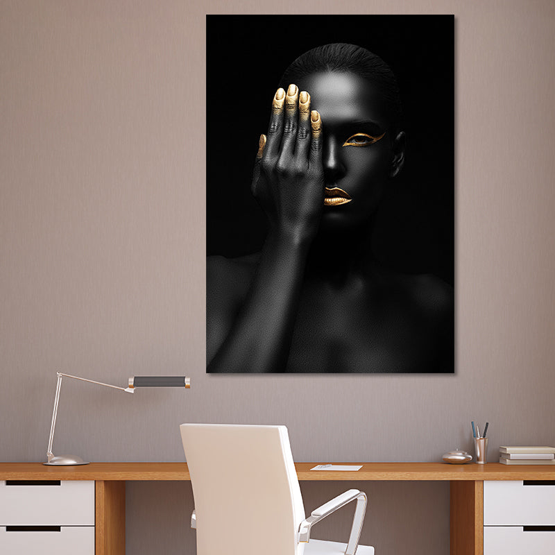 Vivolux | Schöne Afrikanische Weibliche Model Leinwand Wohnzimmer Mode Wandkunst in Schwarz, Textur
