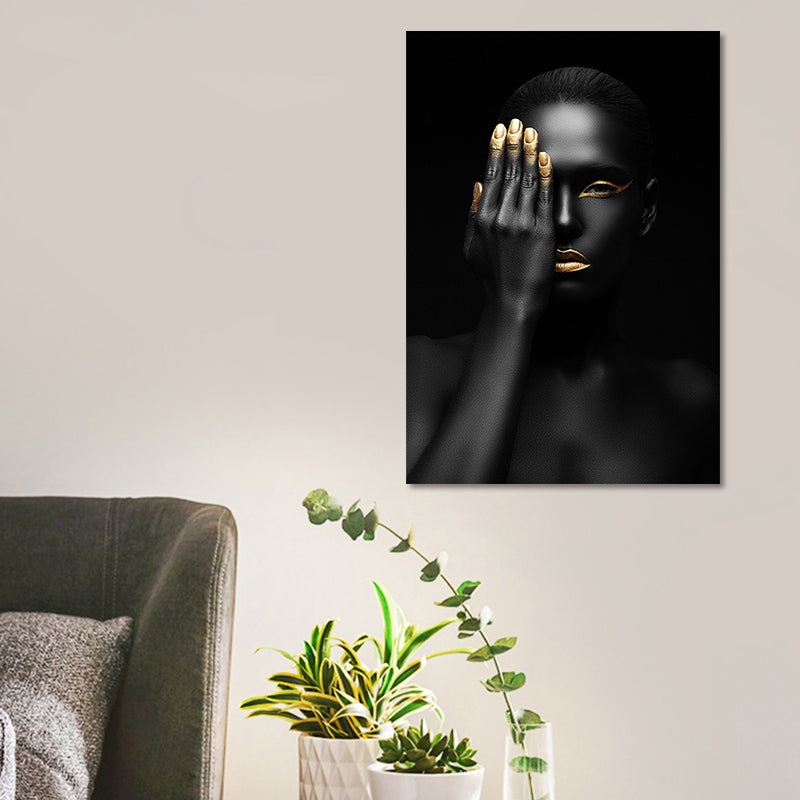 Vivolux | Schöne Afrikanische Weibliche Model Leinwand Wohnzimmer Mode Wandkunst in Schwarz, Textur