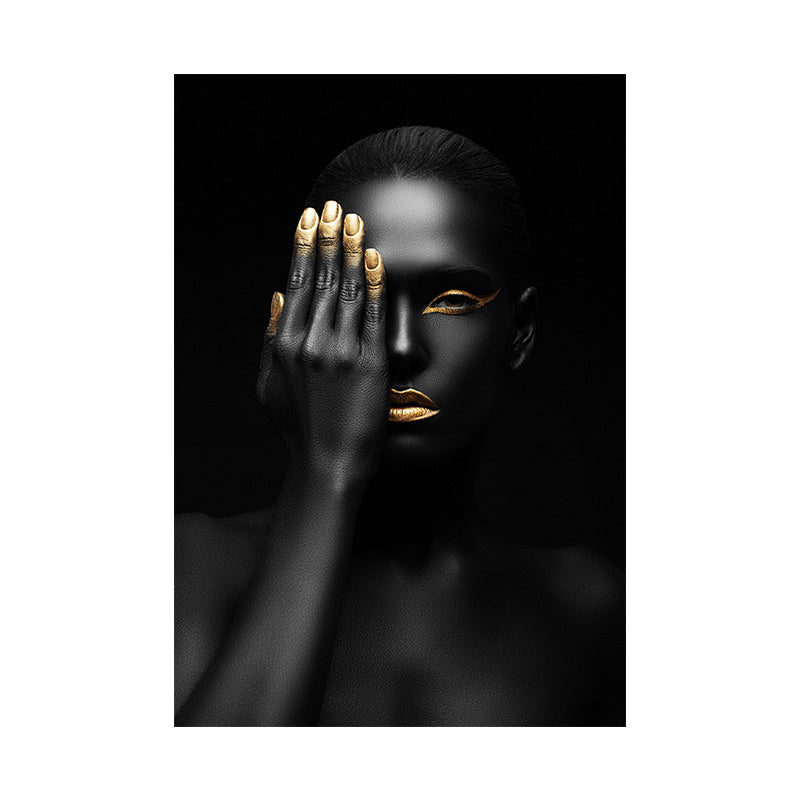 Vivolux | Schöne Afrikanische Weibliche Model Leinwand Wohnzimmer Mode Wandkunst in Schwarz, Textur