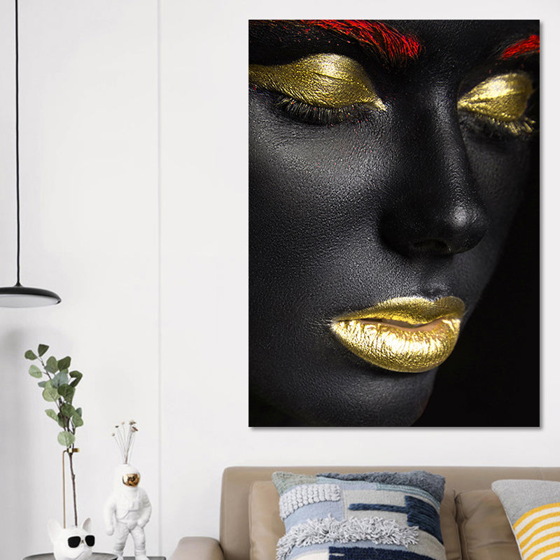 Vivolux | Schöne Afrikanische Weibliche Model Leinwand Wohnzimmer Mode Wandkunst in Schwarz, Textur