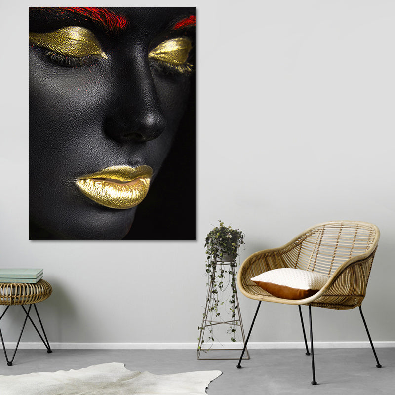 Vivolux | Schöne Afrikanische Weibliche Model Leinwand Wohnzimmer Mode Wandkunst in Schwarz, Textur