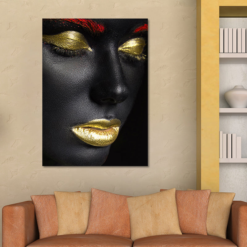 Vivolux | Schöne Afrikanische Weibliche Model Leinwand Wohnzimmer Mode Wandkunst in Schwarz, Textur
