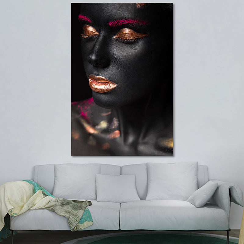 Vivolux | Schöne Afrikanische Weibliche Model Leinwand Wohnzimmer Mode Wandkunst in Schwarz, Textur