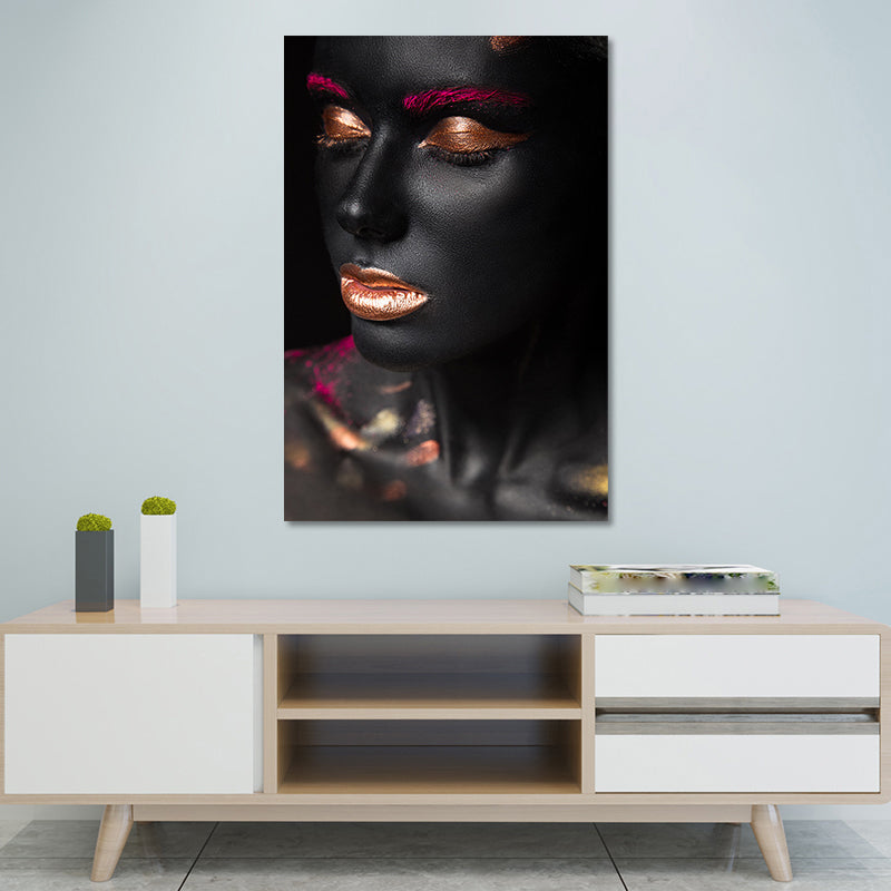 Vivolux | Schöne Afrikanische Weibliche Model Leinwand Wohnzimmer Mode Wandkunst in Schwarz, Textur