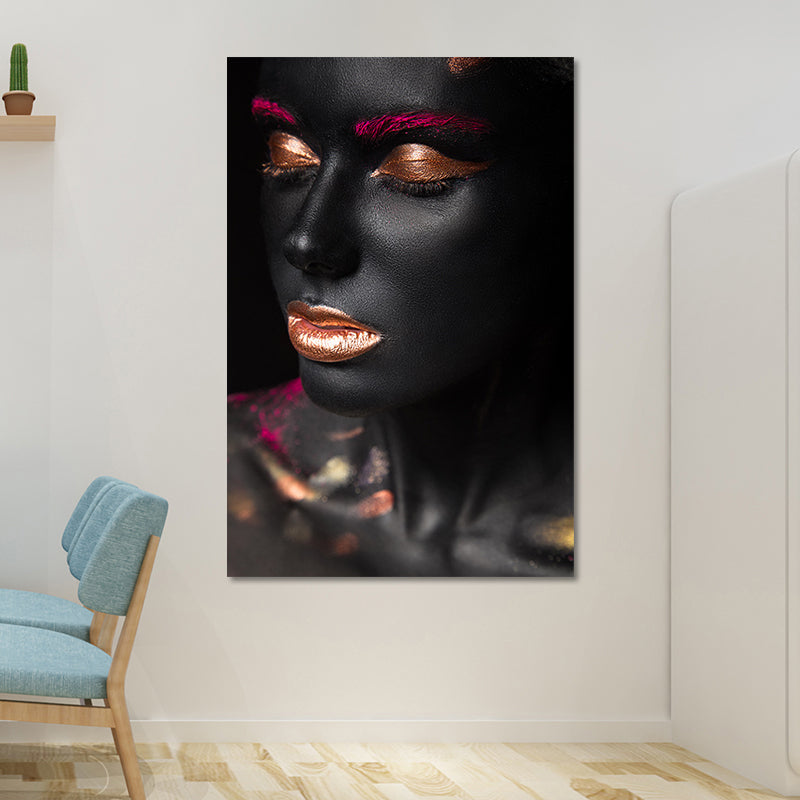 Vivolux | Schöne Afrikanische Weibliche Model Leinwand Wohnzimmer Mode Wandkunst in Schwarz, Textur