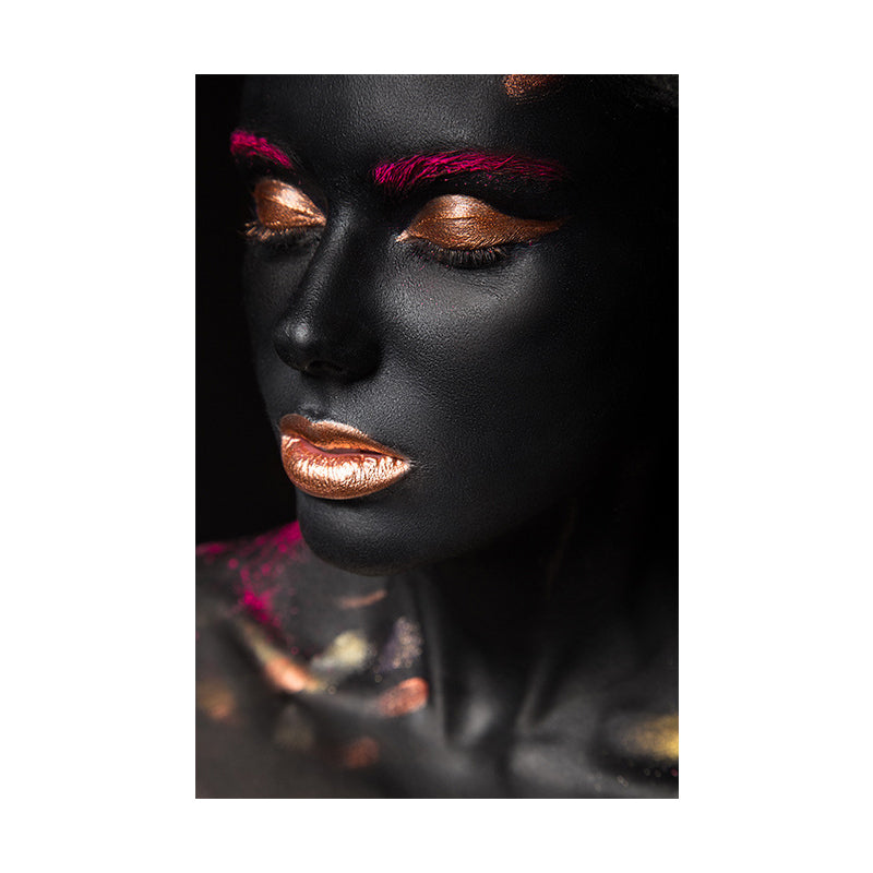 Vivolux | Schöne Afrikanische Weibliche Model Leinwand Wohnzimmer Mode Wandkunst in Schwarz, Textur