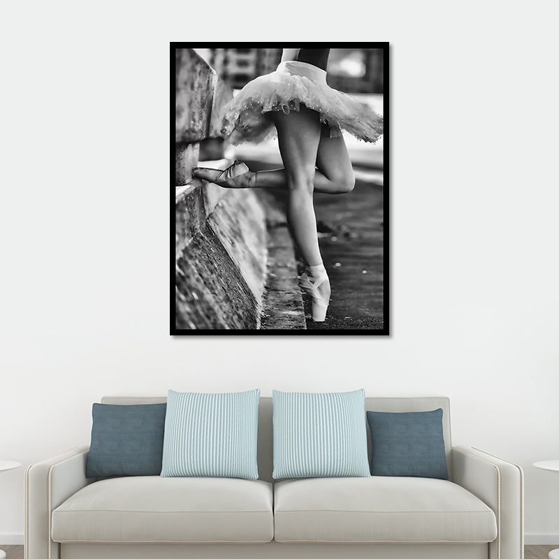 Vivolux | Retro Foto Ballerina Üben Leinwand Kunst Grau Mädchen Schlafzimmer Wanddekoration, Texturiert