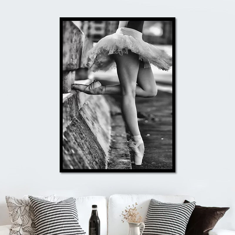Vivolux | Retro Foto Ballerina Üben Leinwand Kunst Grau Mädchen Schlafzimmer Wanddekoration, Texturiert