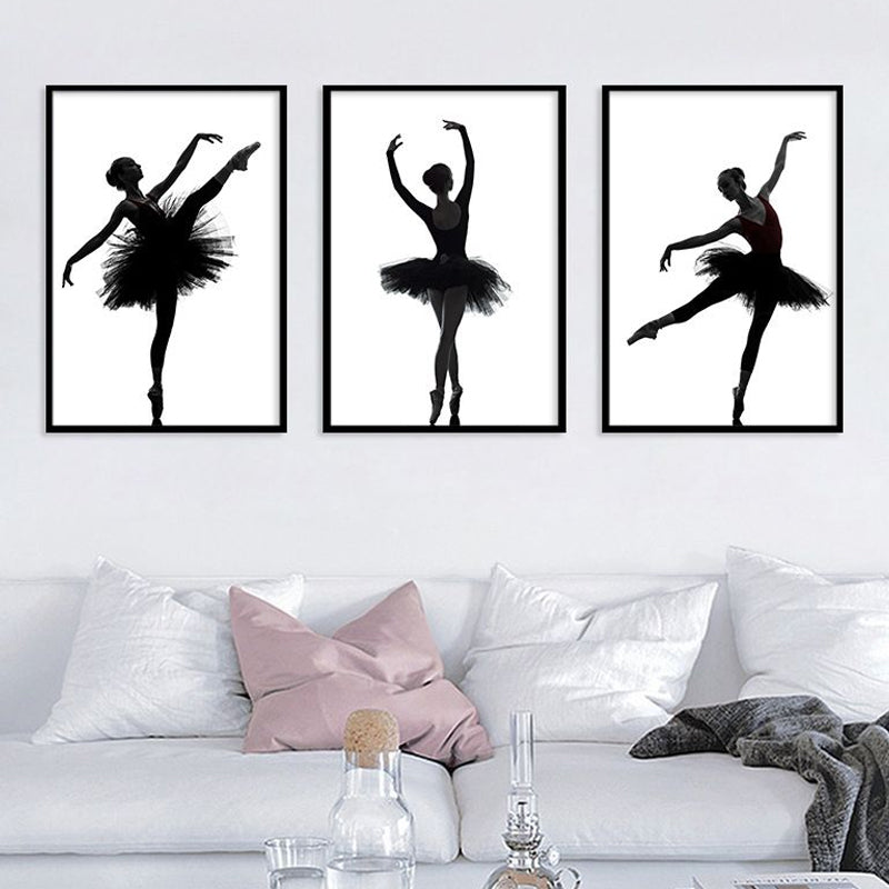 Vivolux | Schwarze Ballerina Silhouette Wandkunst Tanz Vintage Texturierte Leinwanddruck für Mädchenzimmer