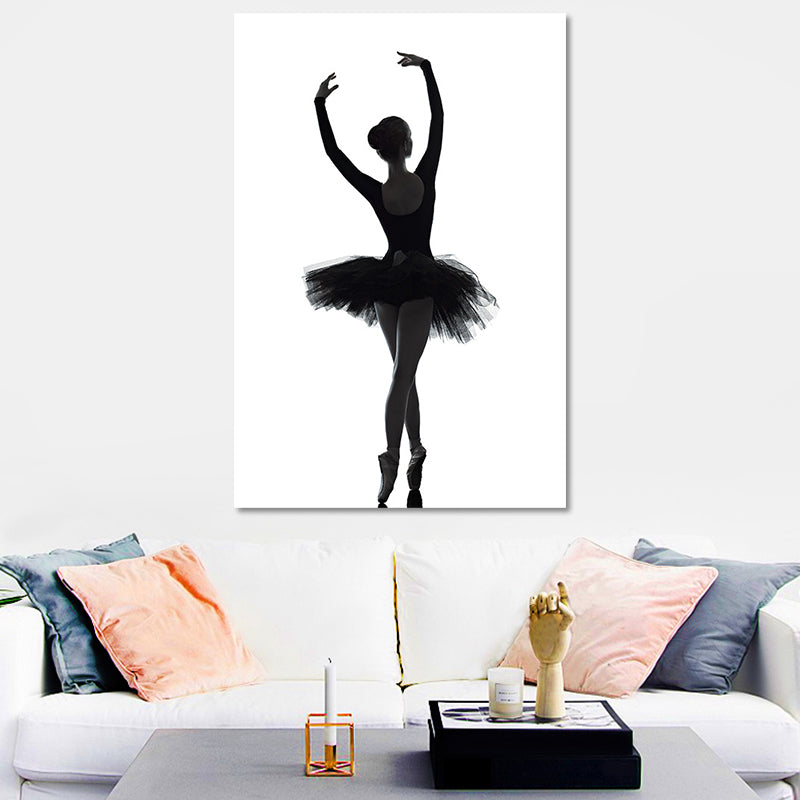 Vivolux | Schwarze Ballerina Silhouette Wandkunst Tanz Vintage Texturierte Leinwanddruck für Mädchenzimmer