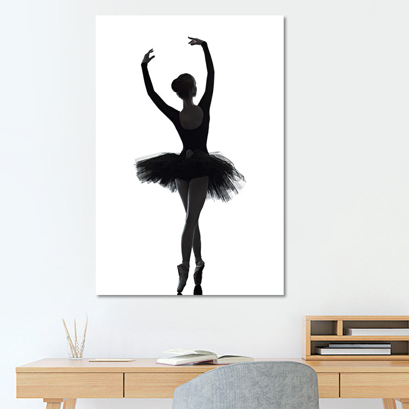 Vivolux | Schwarze Ballerina Silhouette Wandkunst Tanz Vintage Texturierte Leinwanddruck für Mädchenzimmer