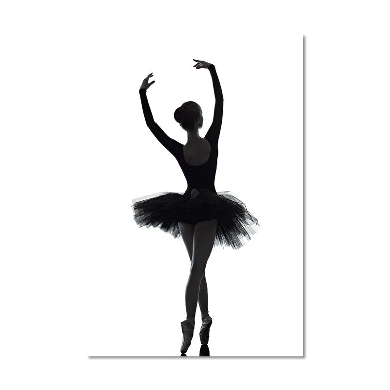 Vivolux | Schwarze Ballerina Silhouette Wandkunst Tanz Vintage Texturierte Leinwanddruck für Mädchenzimmer