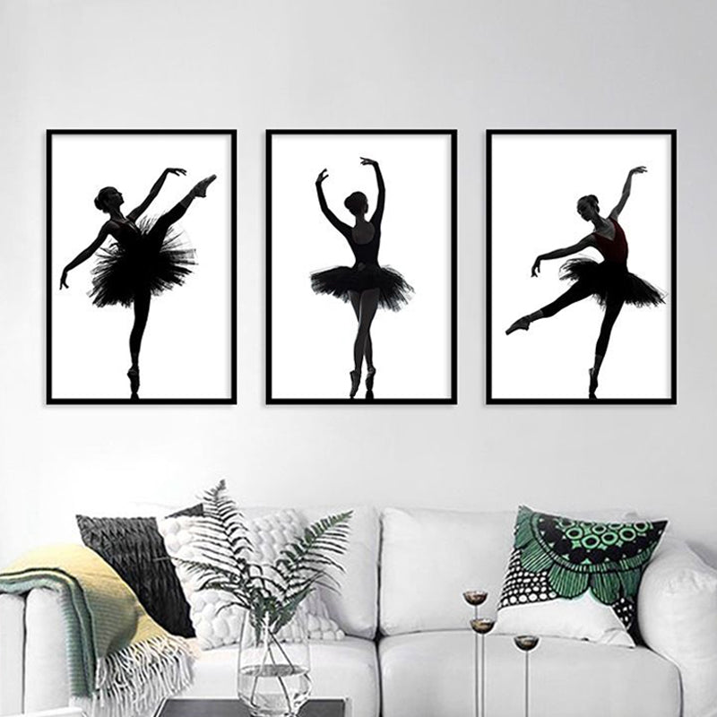 Vivolux | Schwarze Ballerina Silhouette Wandkunst Tanz Vintage Texturierte Leinwanddruck für Mädchenzimmer