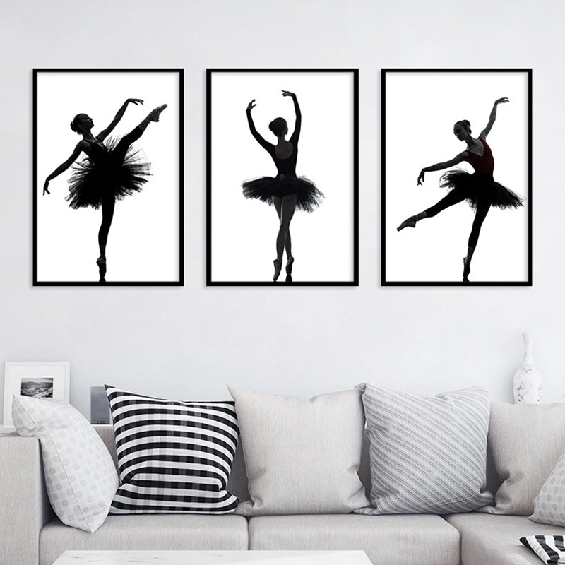 Vivolux | Schwarze Ballerina Silhouette Wandkunst Tanz Vintage Texturierte Leinwanddruck für Mädchenzimmer
