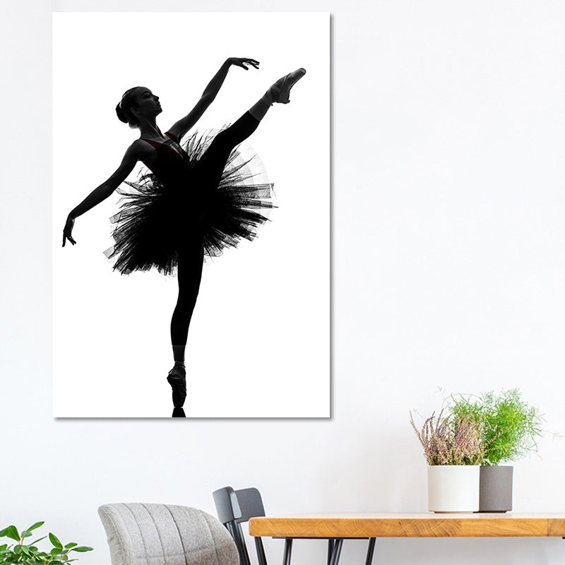 Vivolux | Schwarze Ballerina Silhouette Wandkunst Tanz Vintage Texturierte Leinwanddruck für Mädchenzimmer