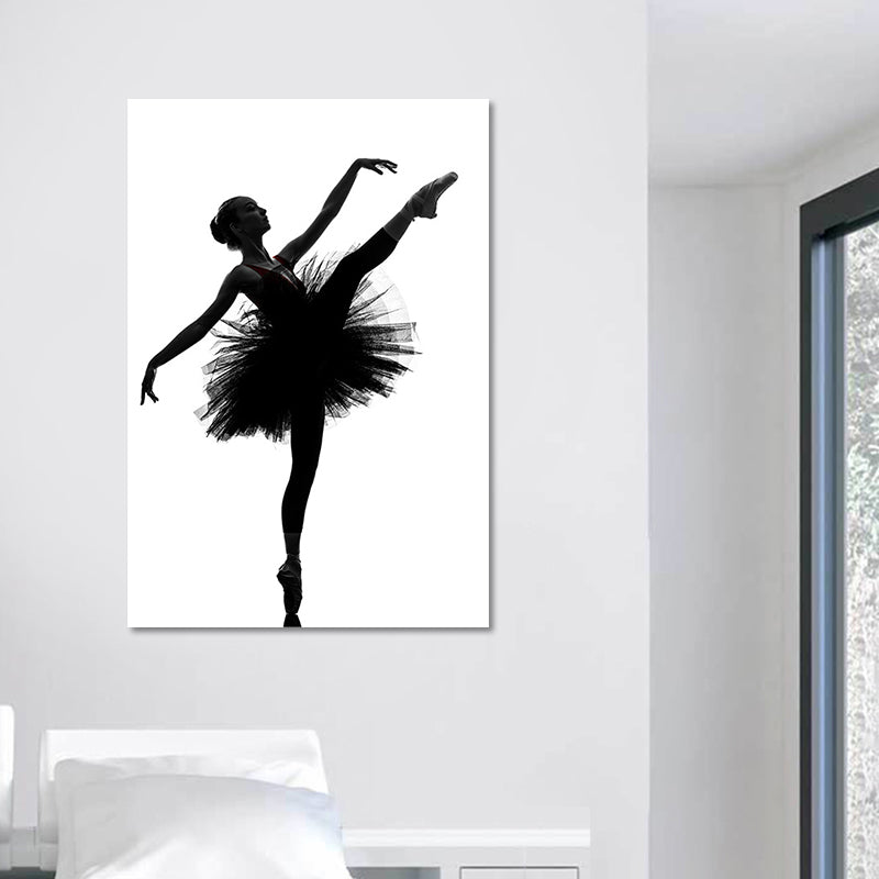 Vivolux | Schwarze Ballerina Silhouette Wandkunst Tanz Vintage Texturierte Leinwanddruck für Mädchenzimmer