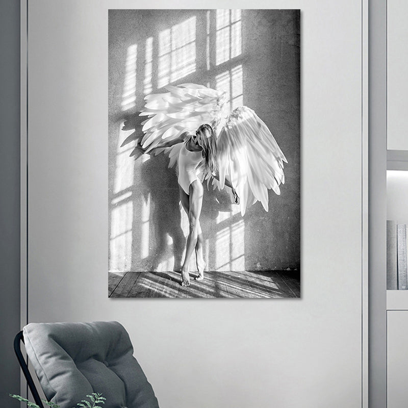 Vivolux | Vintage Ballerina Wandkunst Leinwand Texturiert Grau Wanddekoration für Wohnzimmer
