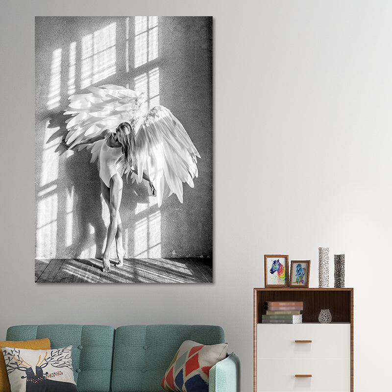Vivolux | Vintage Ballerina Wandkunst Leinwand Texturiert Grau Wanddekoration für Wohnzimmer