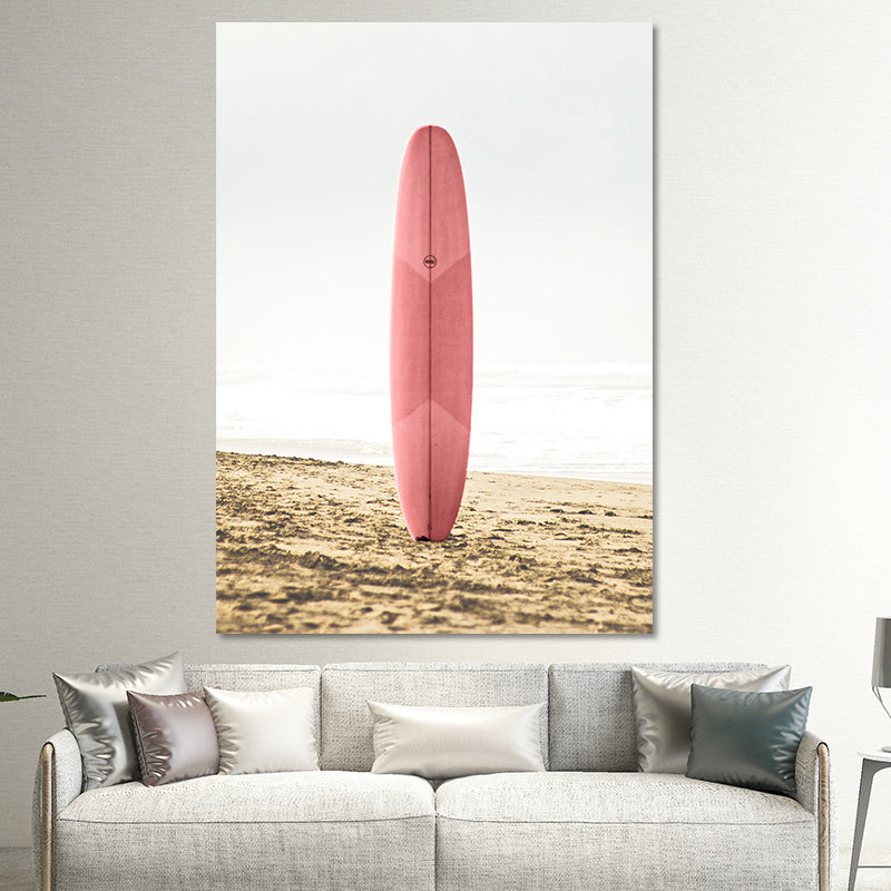 Vivolux | Rosa Meer Surfbrett Leinwanddruck Texturierte Oberfläche Tropische Haus Innenwand Kunst Dekor