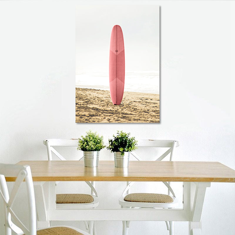 Vivolux | Rosa Meer Surfbrett Leinwanddruck Texturierte Oberfläche Tropische Haus Innenwand Kunst Dekor