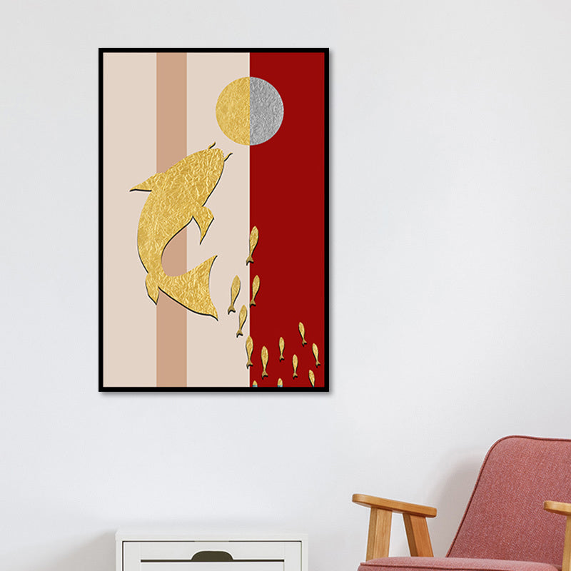 Vivolux | Rosa-Gold Asiatische Wandkunst Dekor Fisch Spielender Ball Leinwanddruck für Esszimmer