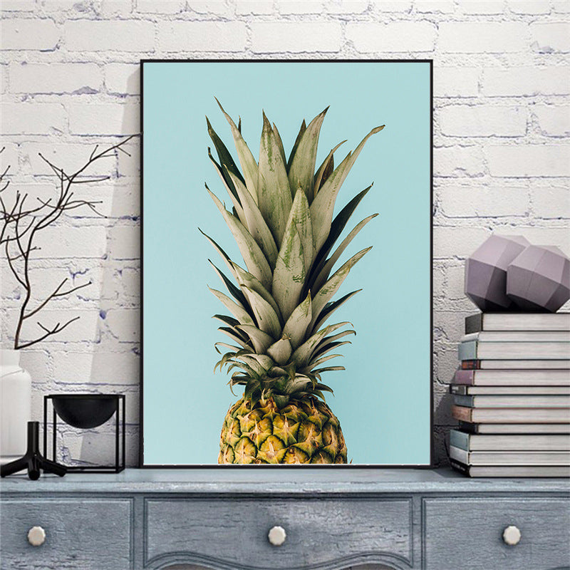 Vivolux | Nordic Photography Ananas Wandkunst Wohnzimmer Leinwanddruck in Grün auf Blau