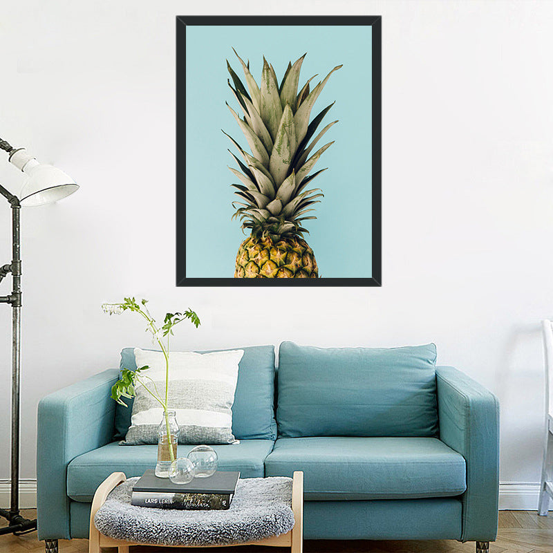 Vivolux | Nordic Photography Ananas Wandkunst Wohnzimmer Leinwanddruck in Grün auf Blau