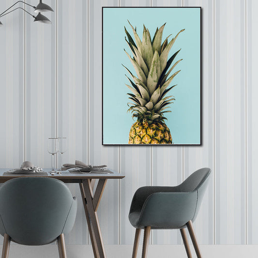 Vivolux | Nordic Photography Ananas Wandkunst Wohnzimmer Leinwanddruck in Grün auf Blau
