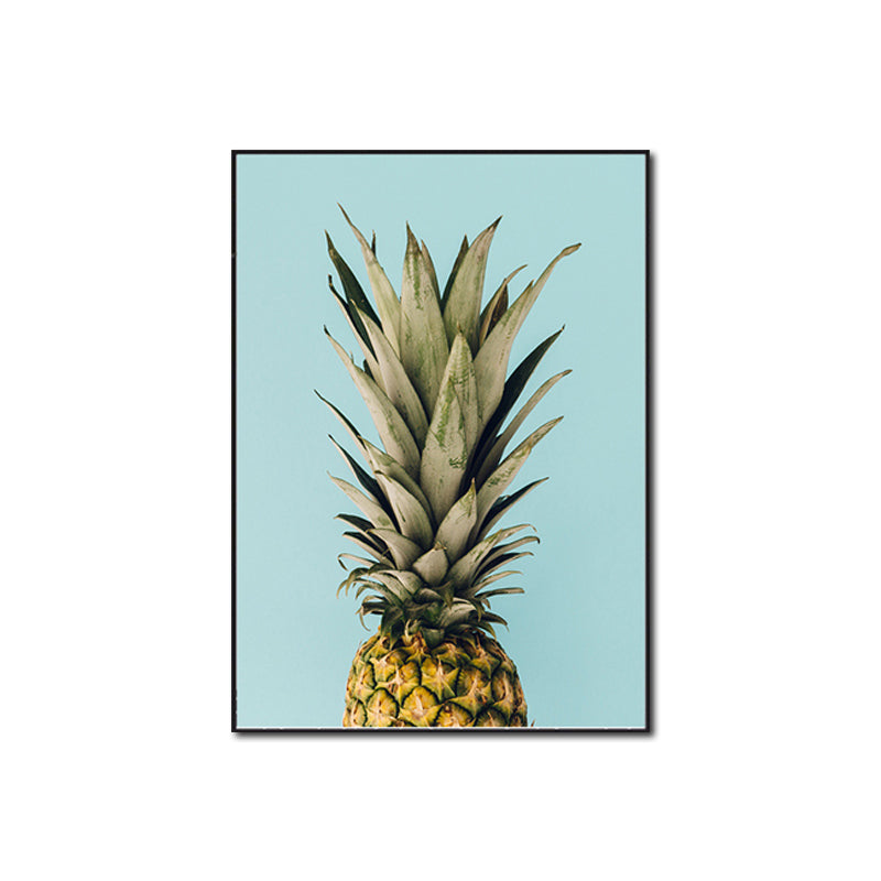 Vivolux | Nordic Photography Ananas Wandkunst Wohnzimmer Leinwanddruck in Grün auf Blau