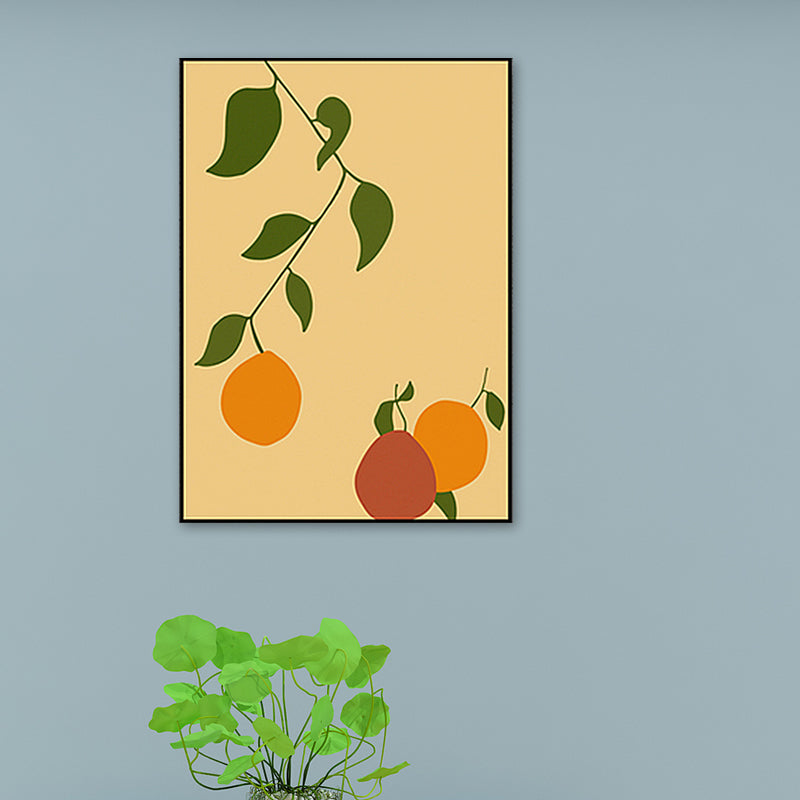 Vivolux | Orange und Blatt Wandkunst Texturiertes Nordic Wohnzimmer Leinwanddruck in Pastellfarbe