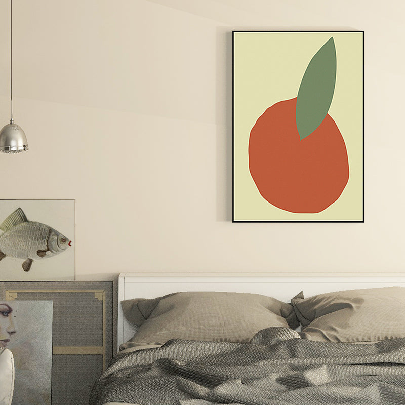 Vivolux | Orange und Blatt Wandkunst Texturiertes Nordic Wohnzimmer Leinwanddruck in Pastellfarbe