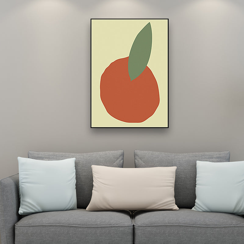 Vivolux | Orange und Blatt Wandkunst Texturiertes Nordic Wohnzimmer Leinwanddruck in Pastellfarbe