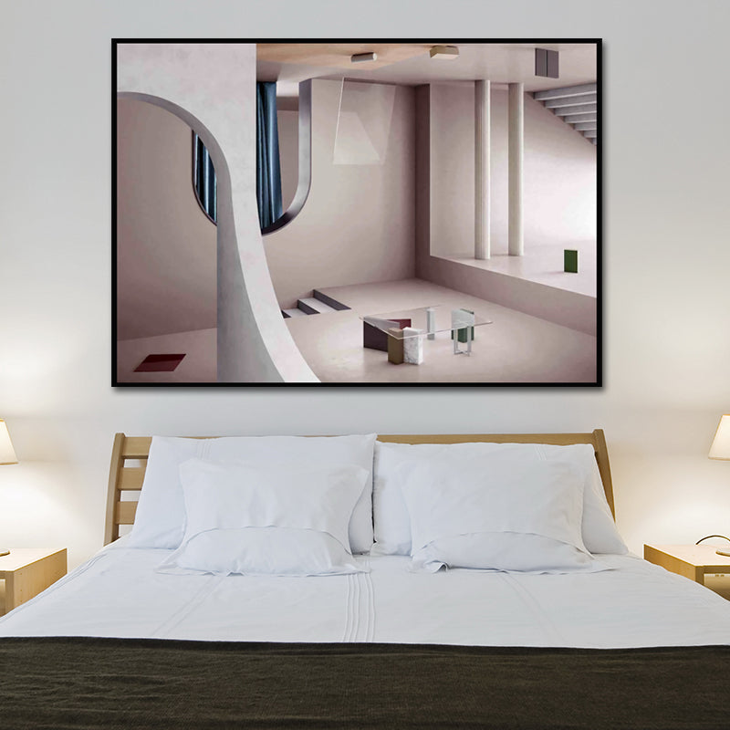 Vivolux | Nordisches Gebäude-Muster Wanddekor Pastellfarbe Texturiertes Leinwandkunstwerk für das Esszimmer