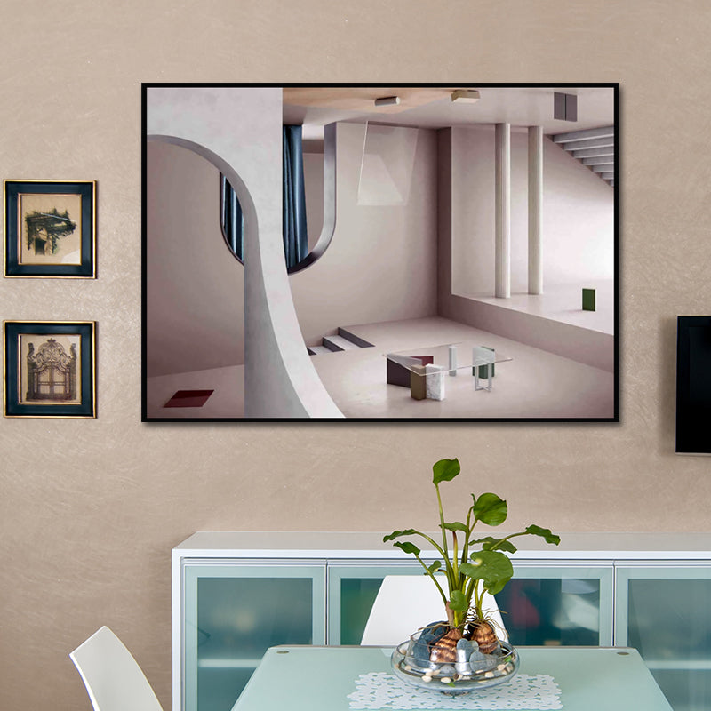 Vivolux | Nordisches Gebäude-Muster Wanddekor Pastellfarbe Texturiertes Leinwandkunstwerk für das Esszimmer