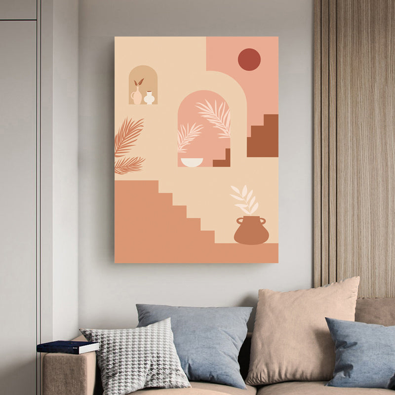 Vivolux | Pflanze und Gebäude Leinwand Wohnzimmer Wandkunst Dekor Weiche Farbe Texturiert (Mehrere Größenoptionen)