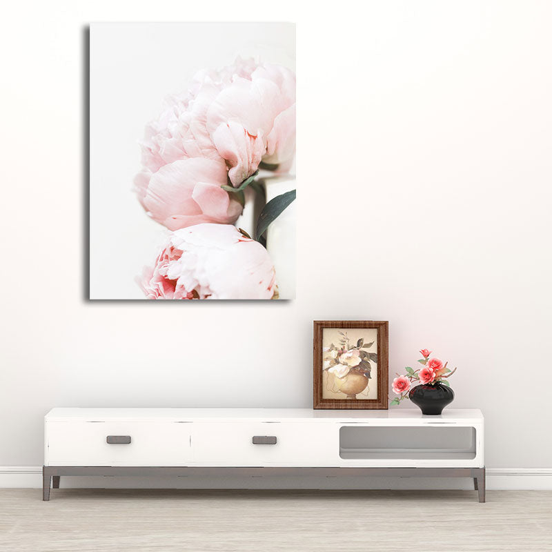 Vivolux | Rosa blühende Pfingstrose Wandkunst Blumen Nordic strukturierter Leinwanddruck für das Mädchenzimmer