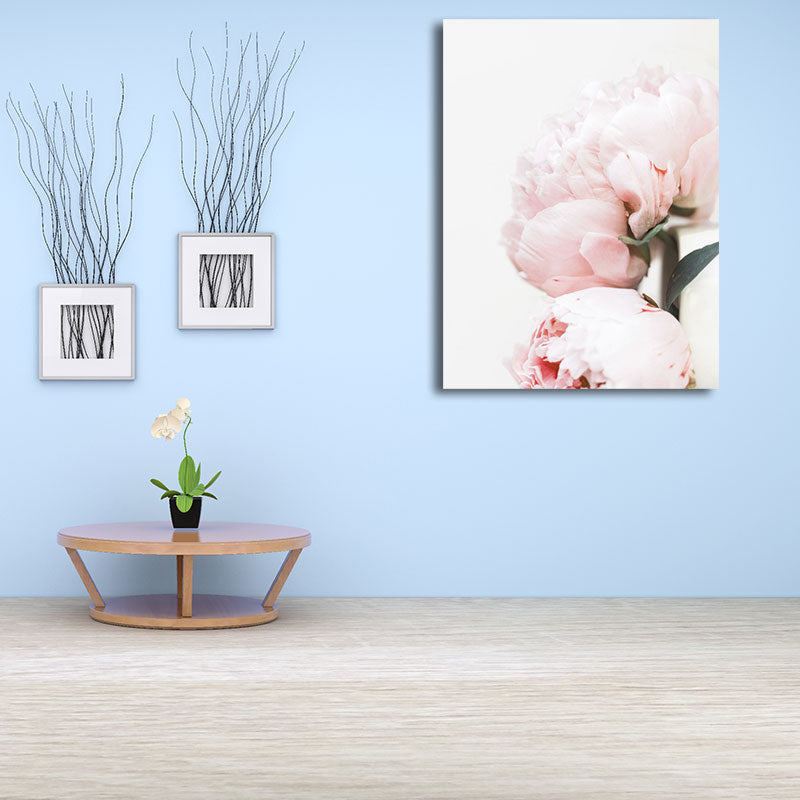 Vivolux | Rosa blühende Pfingstrose Wandkunst Blumen Nordic strukturierter Leinwanddruck für das Mädchenzimmer