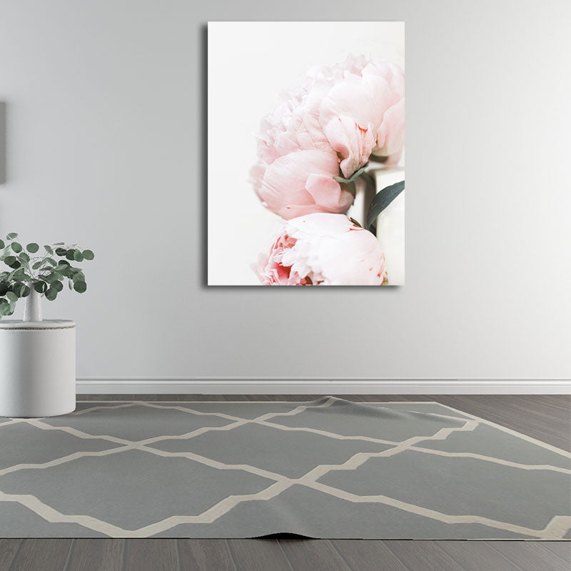 Vivolux | Rosa blühende Pfingstrose Wandkunst Blumen Nordic strukturierter Leinwanddruck für das Mädchenzimmer